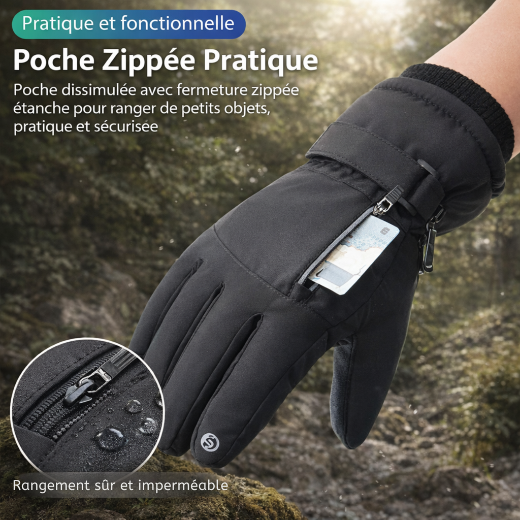 Gants de randonnée hiver tactiles avec poche zippée | Esprit Baroudeur