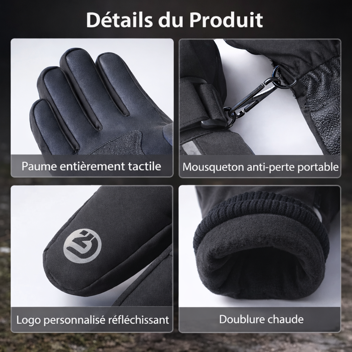 Gants de randonnée hiver tactiles avec poche zippée | Esprit Baroudeur