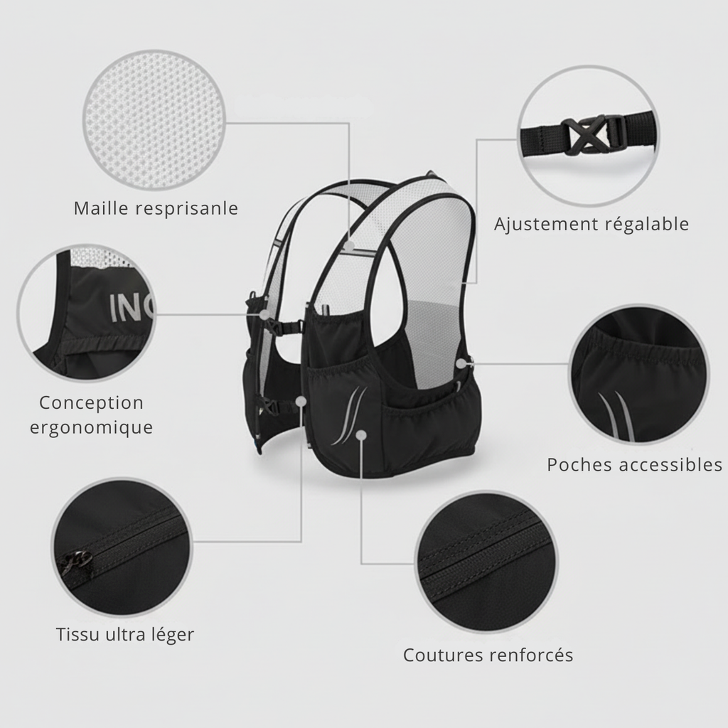 Sac trail respirant dos mesh pour course en sentier | Esprit Baroudeur