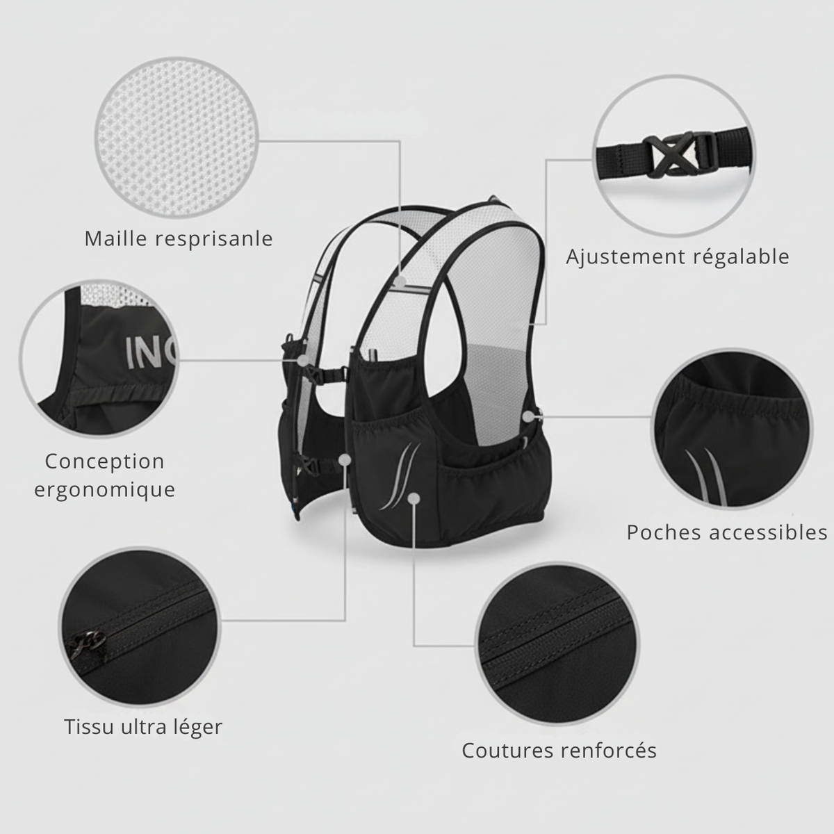 Sac trail respirant dos mesh pour course en sentier | Esprit Baroudeur