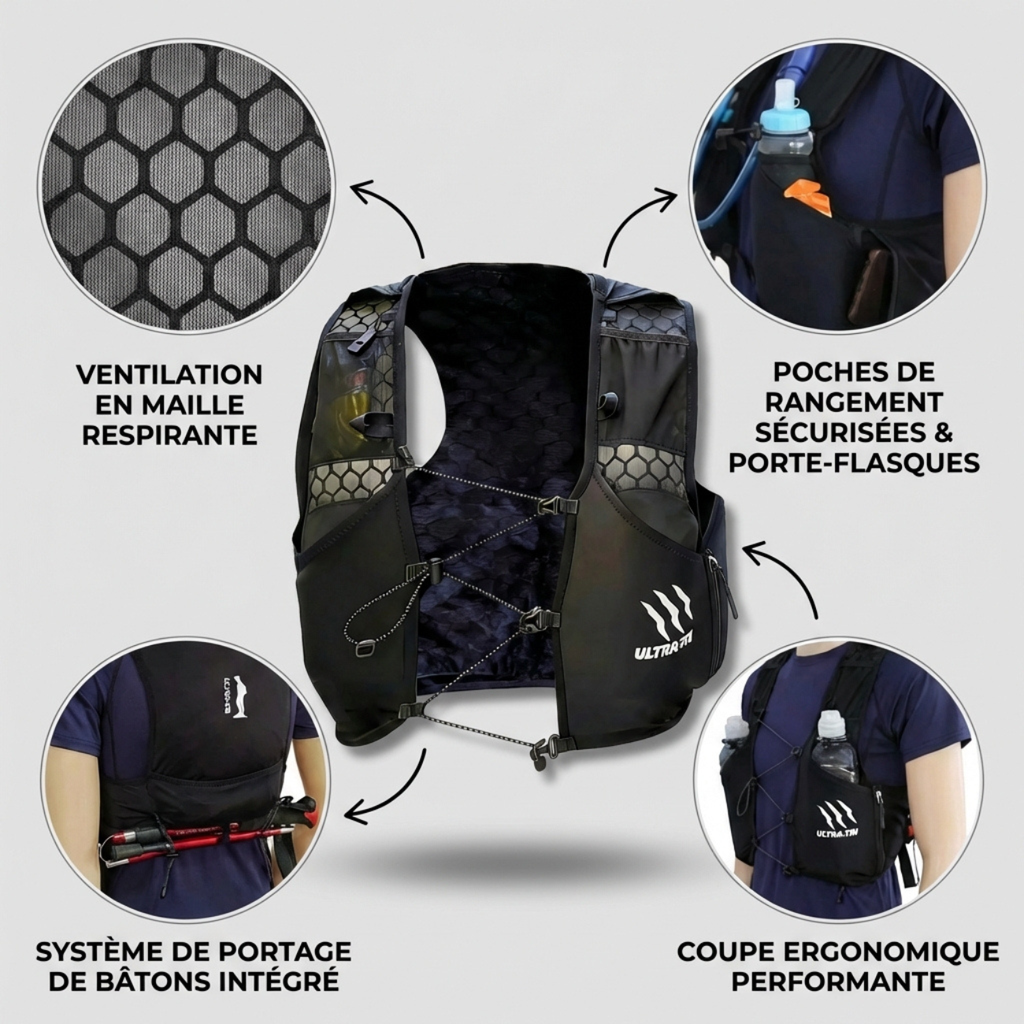 Sac hydratation trail running avec poches avant | Esprit Baroudeur