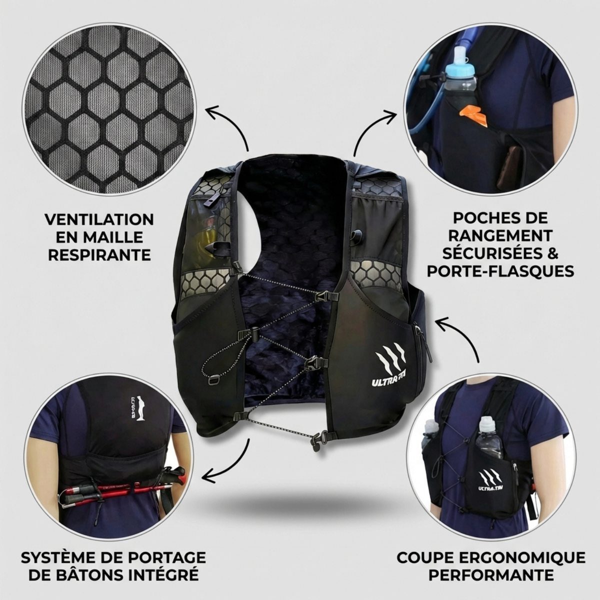 Sac hydratation trail running avec poches avant | Esprit Baroudeur