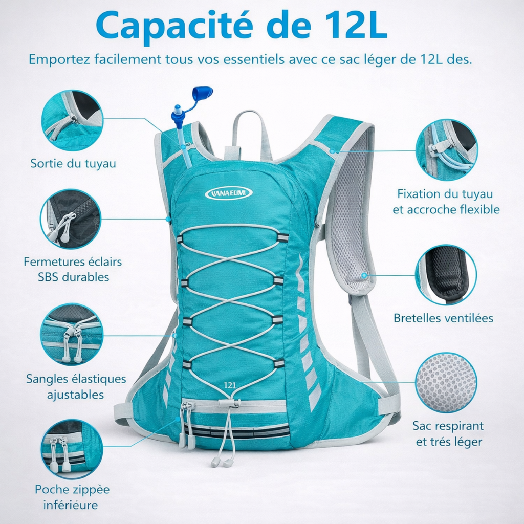 Sac à eau de sport léger randonnée et trail 12L | Esprit Baroudeur