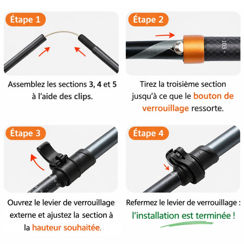 Bâton de randonnée pliable en carbone ultraléger