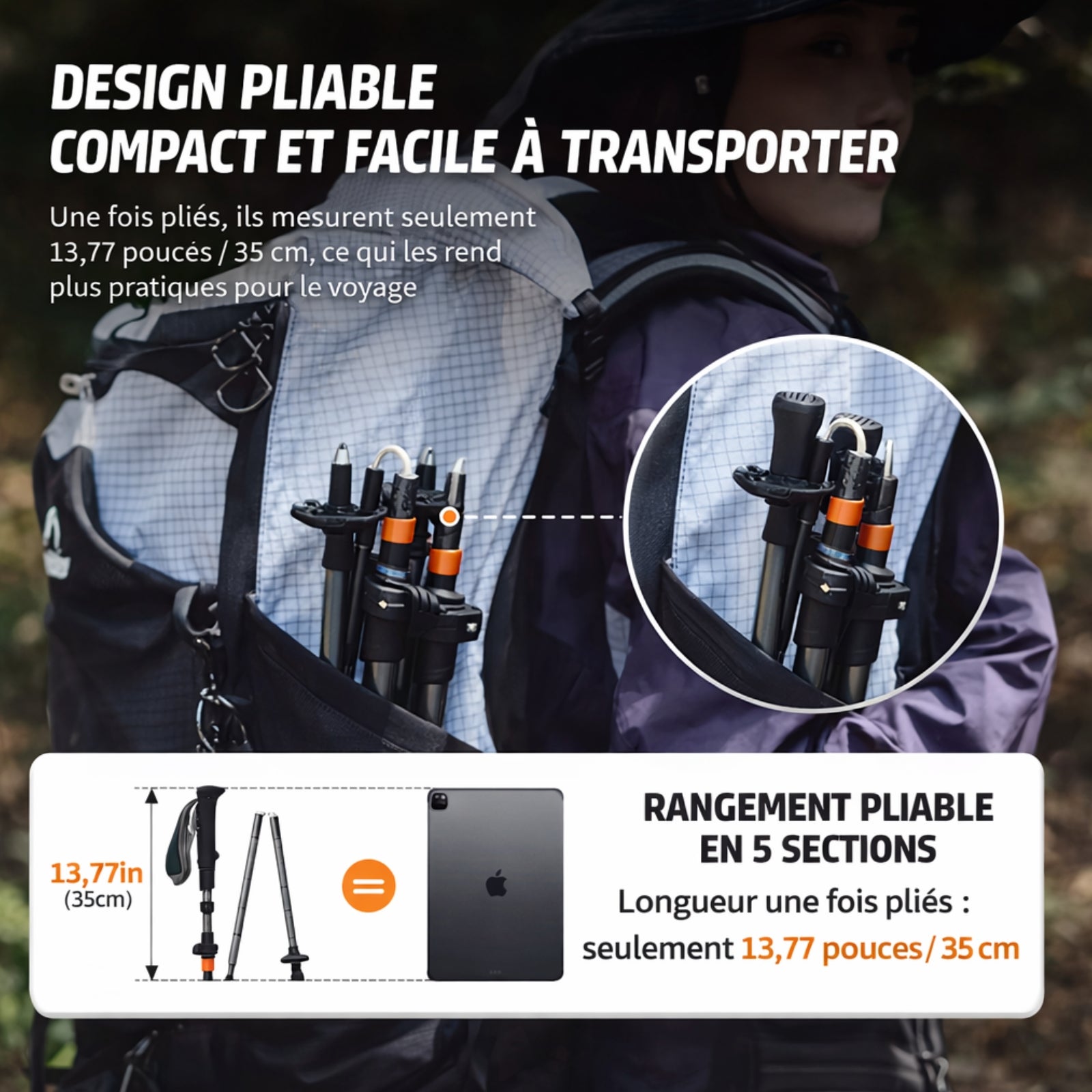 Bâton de randonnée pliable en carbone ultraléger