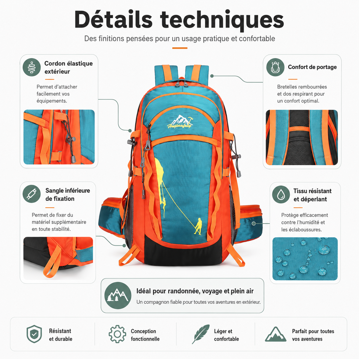 Sac à dos randonnée urbaine 30L avec ceinture ventrale | Esprit Baroudeur