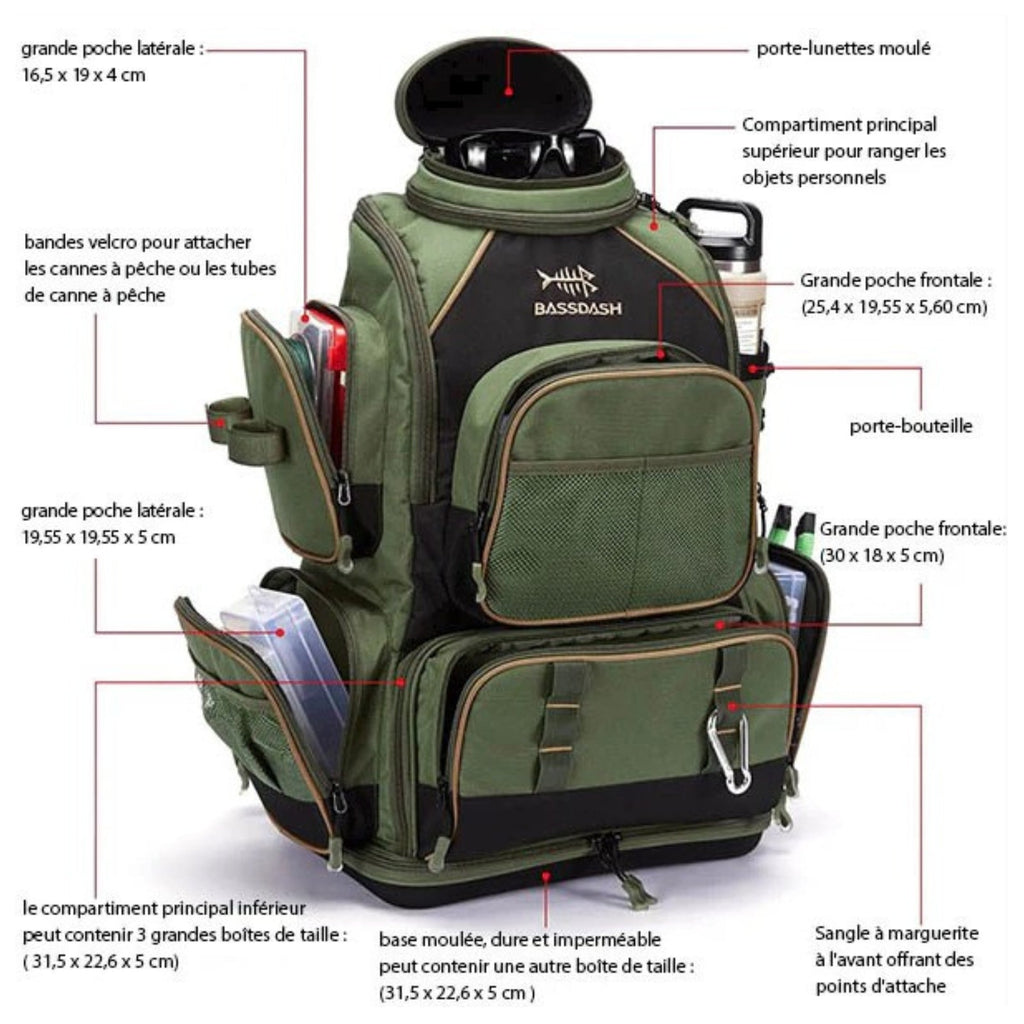 Sac de randonnée et pêche multipoches grande capacité | Esprit Baroudeur