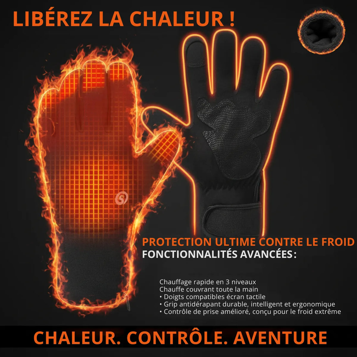 Gants thermiques rechargeables avec grip antidérapant | Esprit Baroudeur