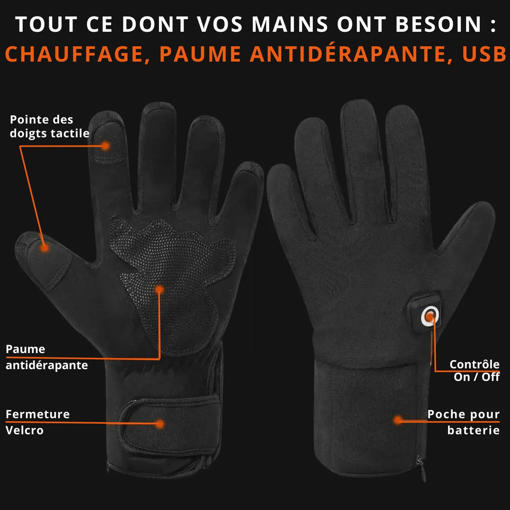 Gants thermiques rechargeables avec grip antidérapant | Esprit Baroudeur