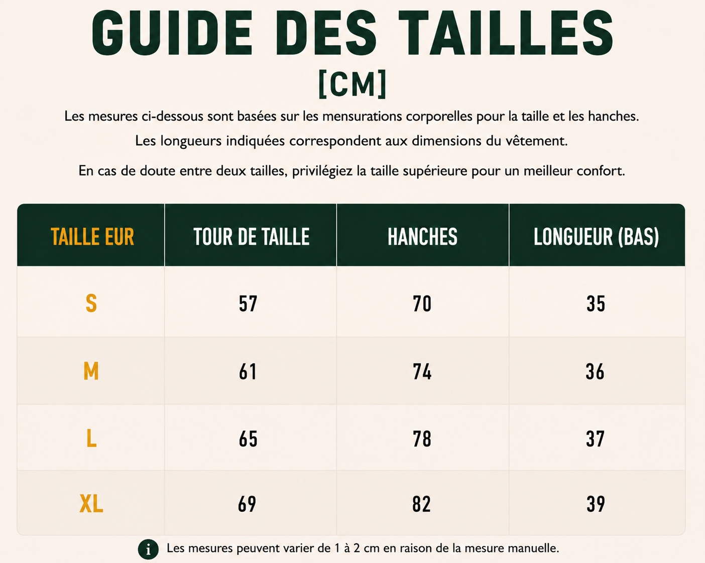Guide des tailles Short de sport randonnée | taille haute pour femme