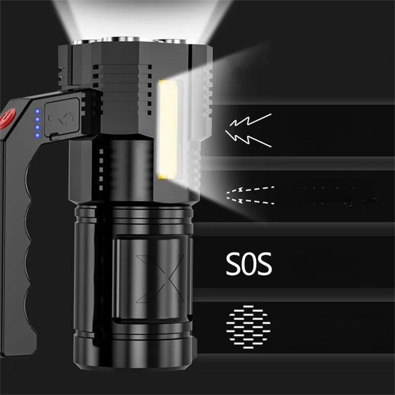 Lampe torche puissante rechargeable USB avec poignée LED | Esprit Baroudeur