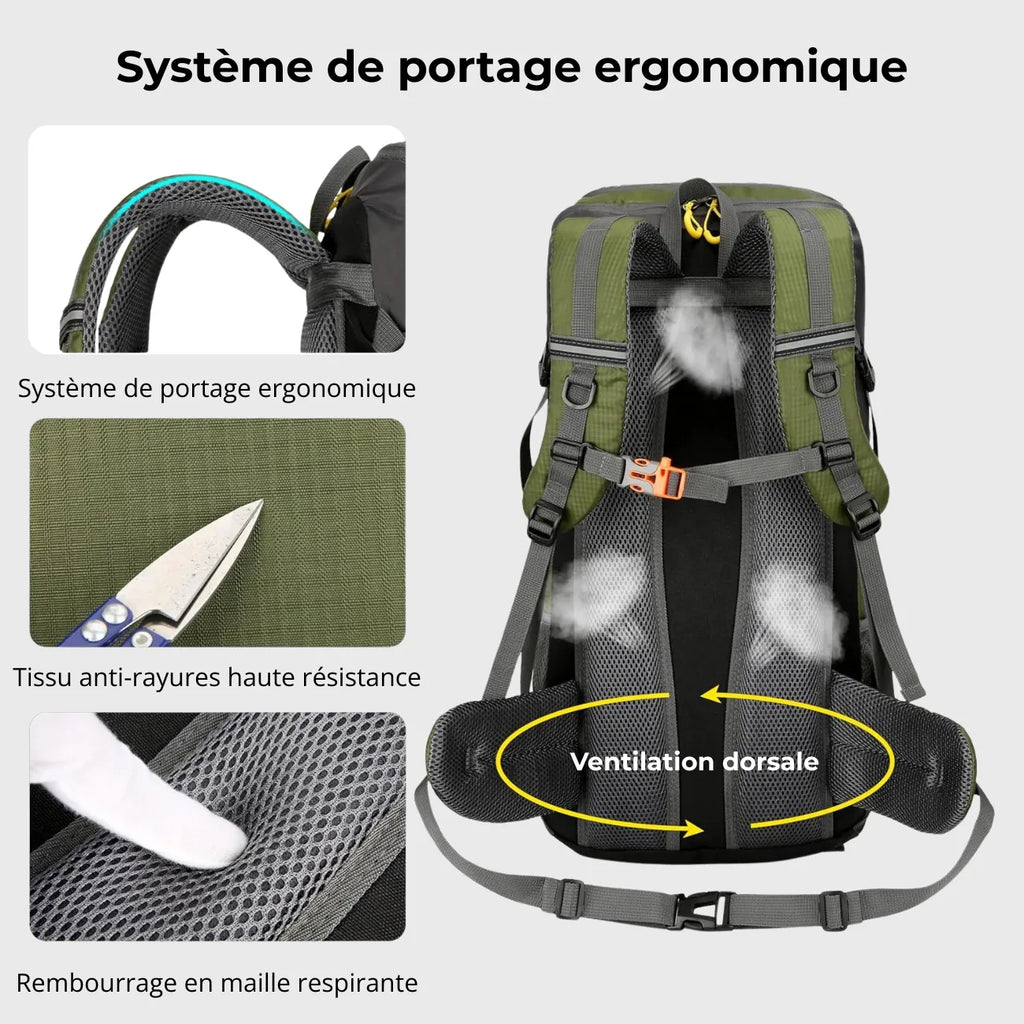 Sac à dos randonnée 50L léger avec ceinture lombaire