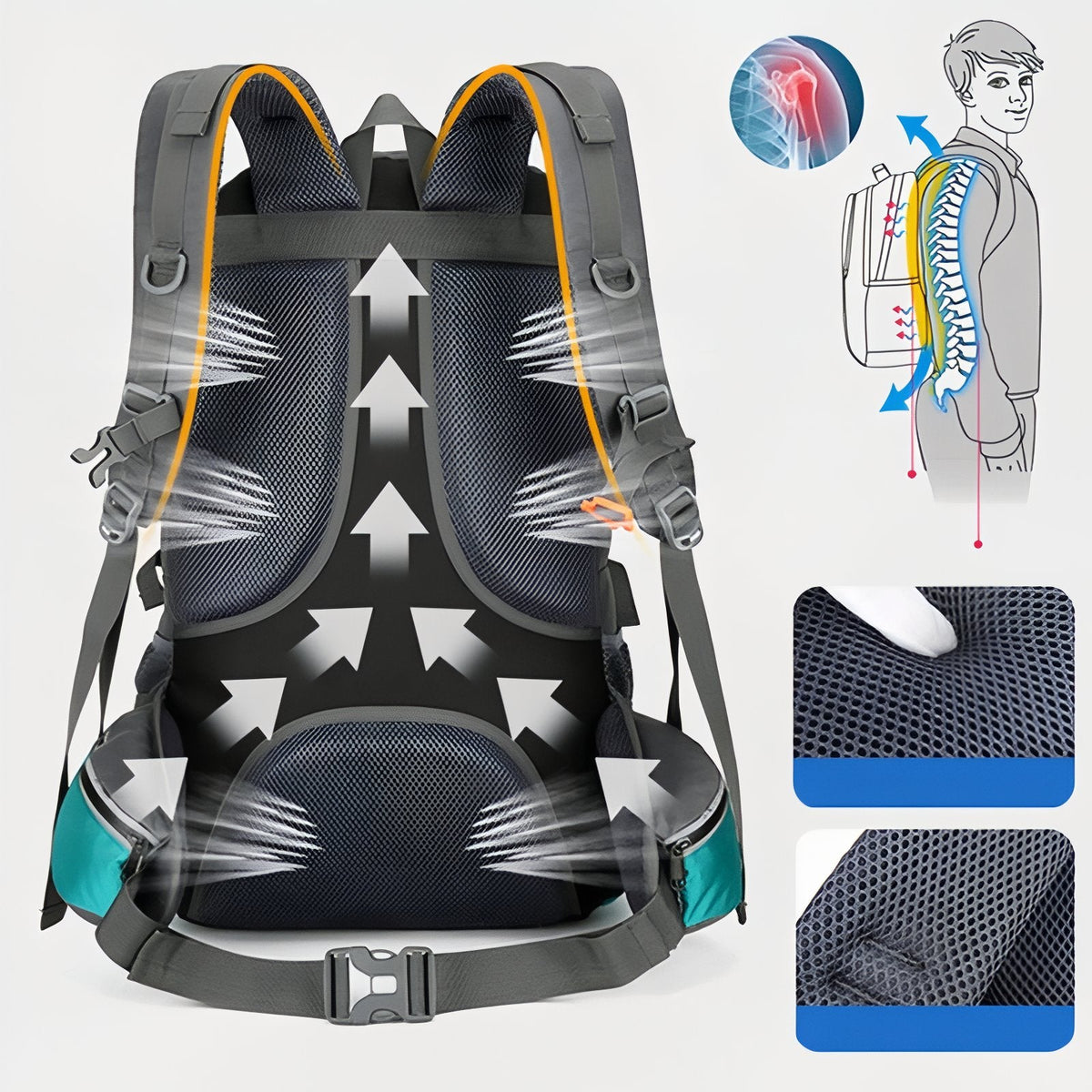Sac à dos randonnée 55L compartiments multiples trekking | Esprit Baroudeur