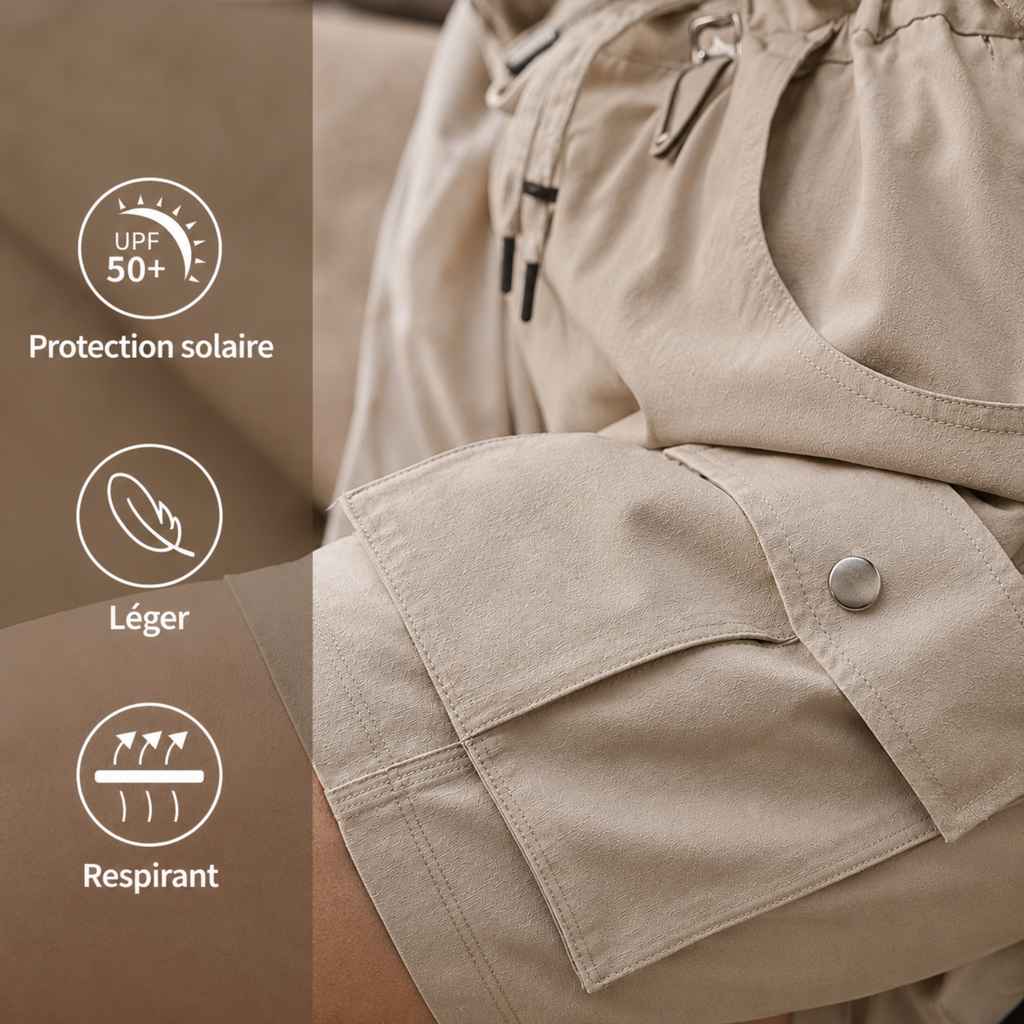 Short long randonnée avec poches cargo et ceinture élastique | Esprit Baroudeur