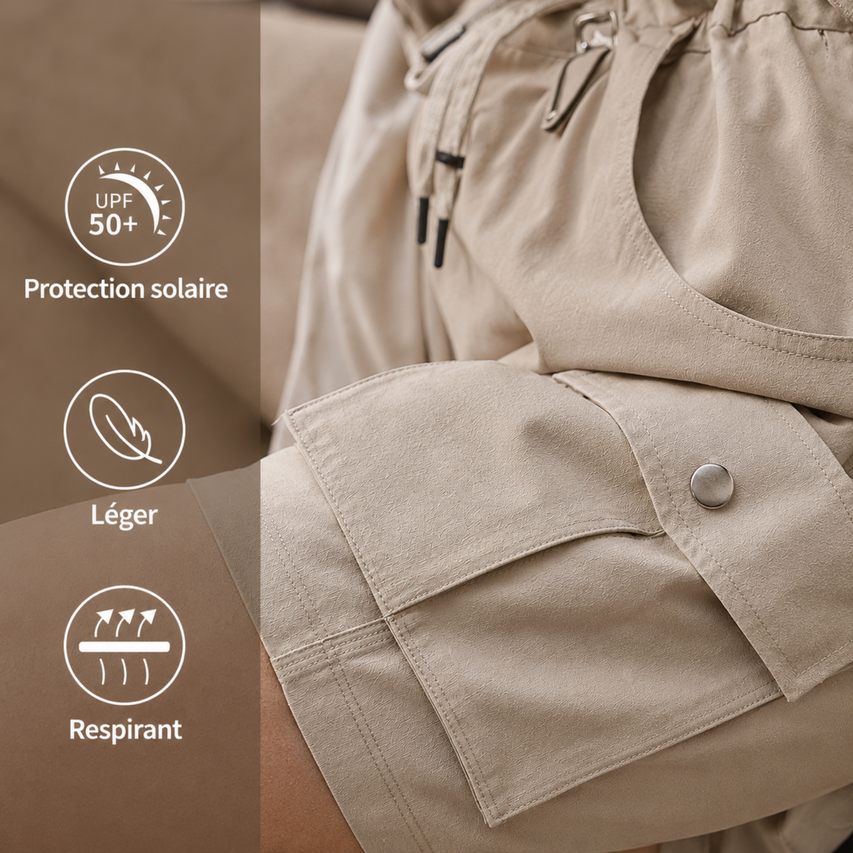 Short long randonnée avec poches cargo et ceinture élastique | Esprit Baroudeur